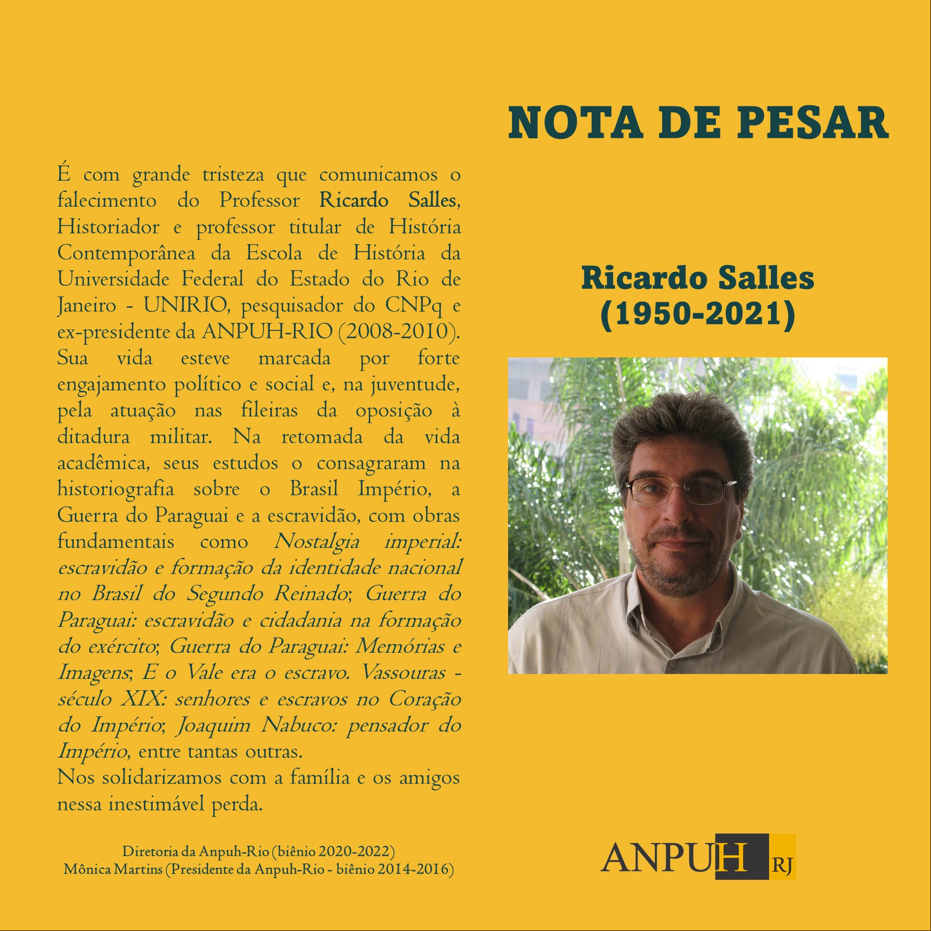 NOTA DE PESAR. Ricardo Salles